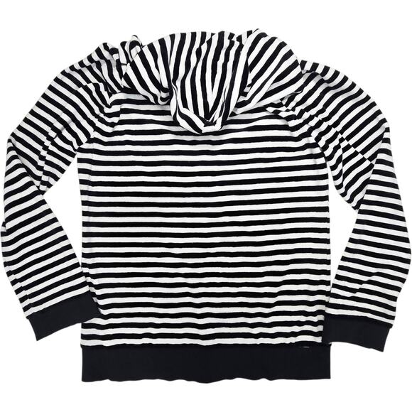 Avirex Womens XL Black White Striped Hooded Sweater Shirt Oversized Comfy Soft - Picture 2 of 8